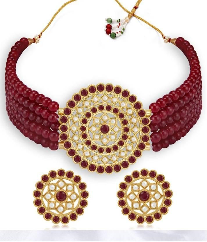 Gold-plated Maroon Jewel Set�  Glitstudio   