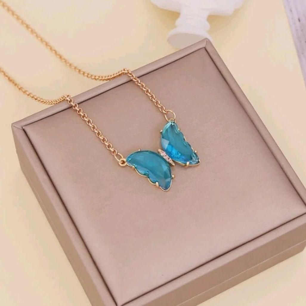 AVR Jewels pretty blue crystal butterfly pendant necklace for women and Girls  Glitstudio   