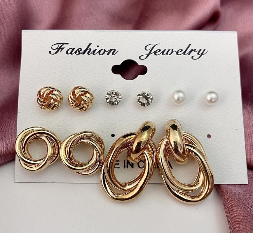 Gold plated 6 Pair Gorgeous Hoop and Stud Earrings For Women and Girls  Glitstudio   