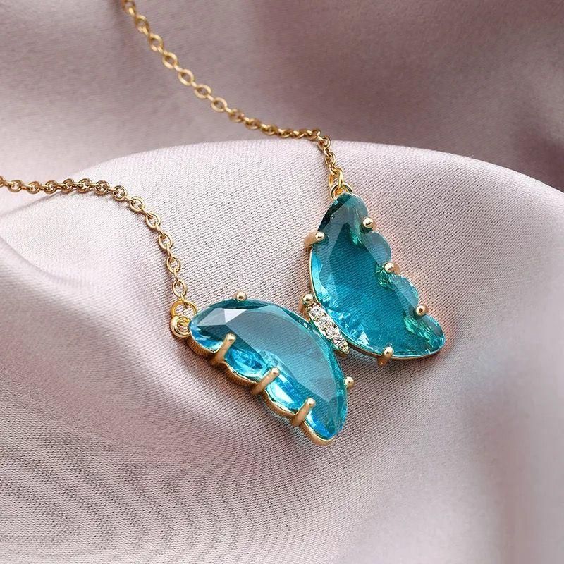 AVR Jewels pretty blue crystal butterfly pendant necklace for women and Girls  Glitstudio   