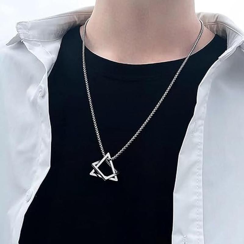 Fashion Pendant Necklace Stylish Silver Plated Geometric Triangles Pendants Necklace for Men and Girls  Glitstudio   