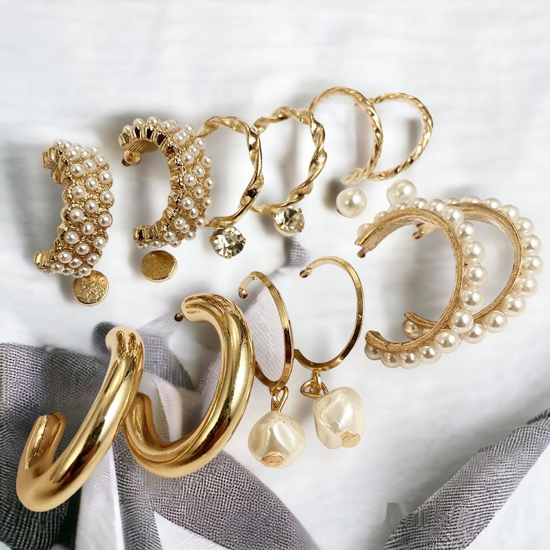 AVR JEWELS Combo Of 9 Stunning Gold Plated Pearl Studs and Hoop Earrings  Glitstudio   