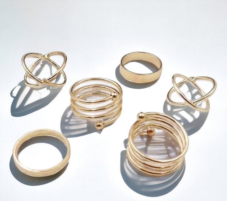 Golden Knuckle Ring Set, Trendy Korean Style Ring Set (6 Pcs)  Glitstudio   