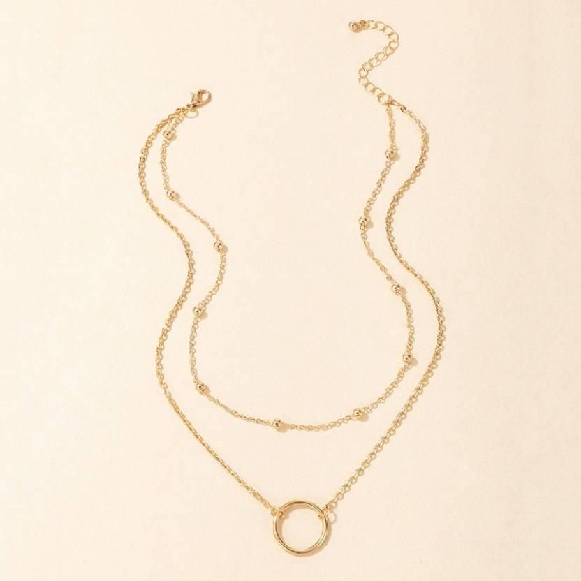 Double Layer Ring Necklace (Golden) With Coin Pearl Choker Necklaces Glitstudio   