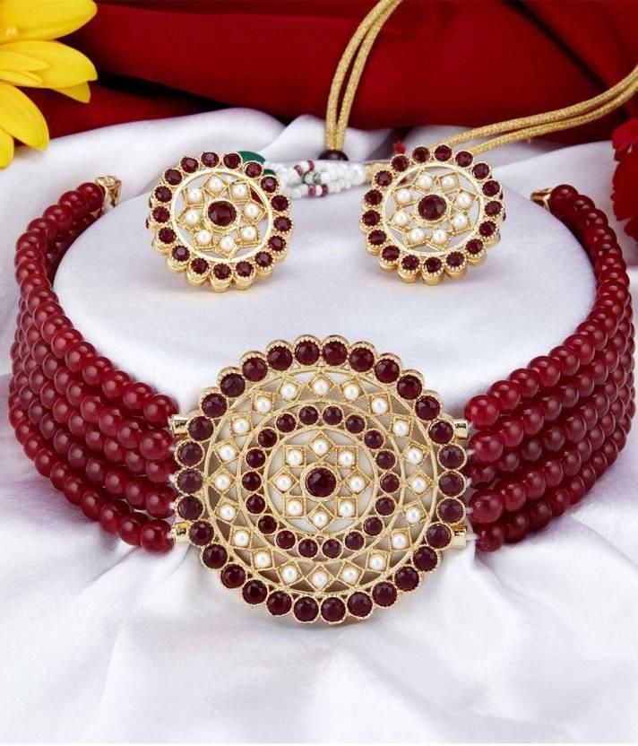 Gold-plated Maroon Jewel Set�  Glitstudio   