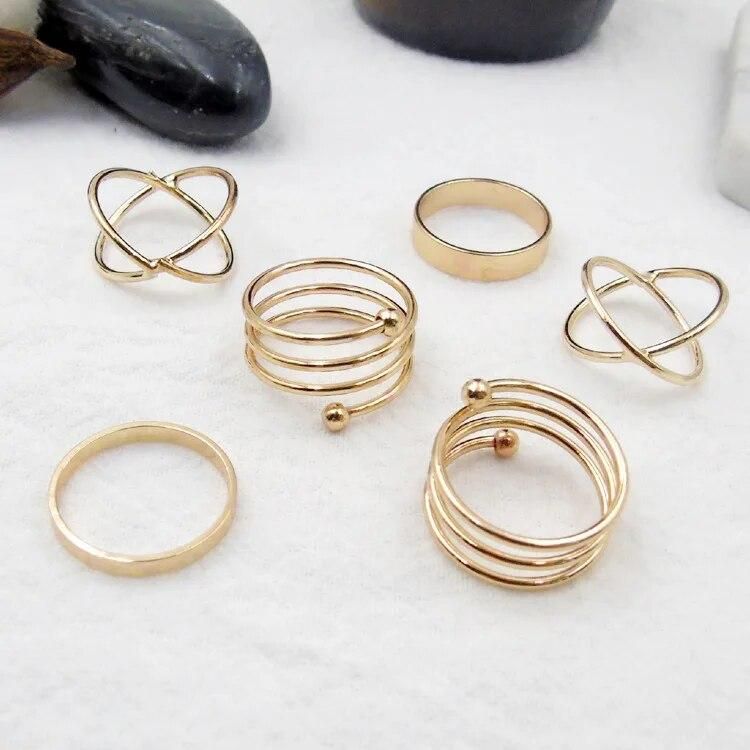 Golden Knuckle Ring Set, Trendy Korean Style Ring Set (6 Pcs)  Glitstudio   