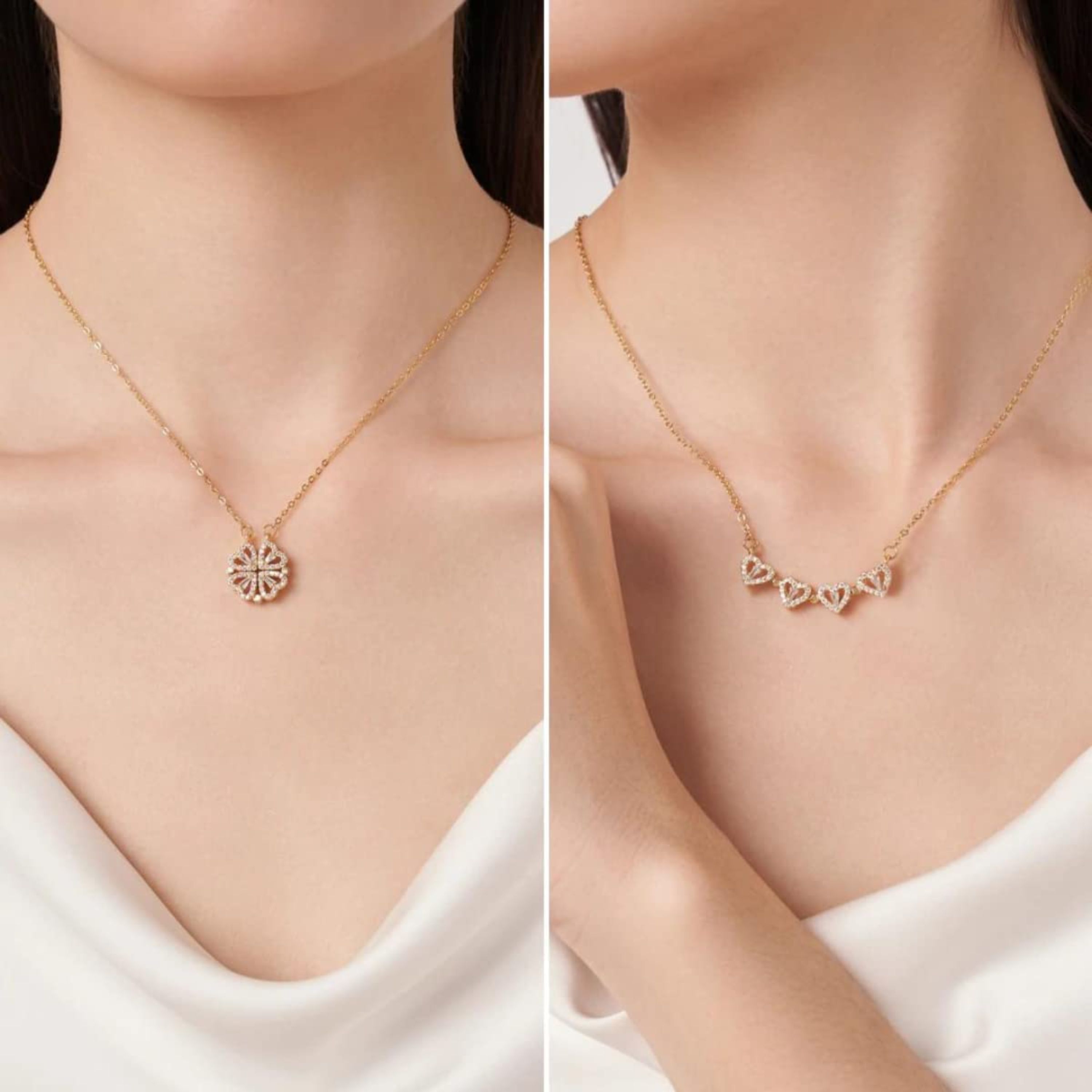 Four Love Hearts Pendant Necklace rose  Diamond Leaf Clover Heart Necklaces  Glitstudio   