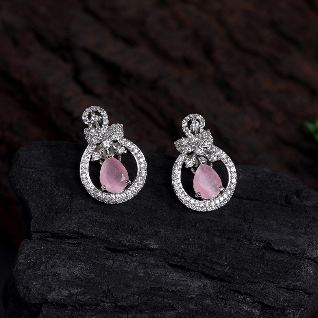 Pink Color American Diamond Earrings (ADE439PNK) Jewelry GetGlit   