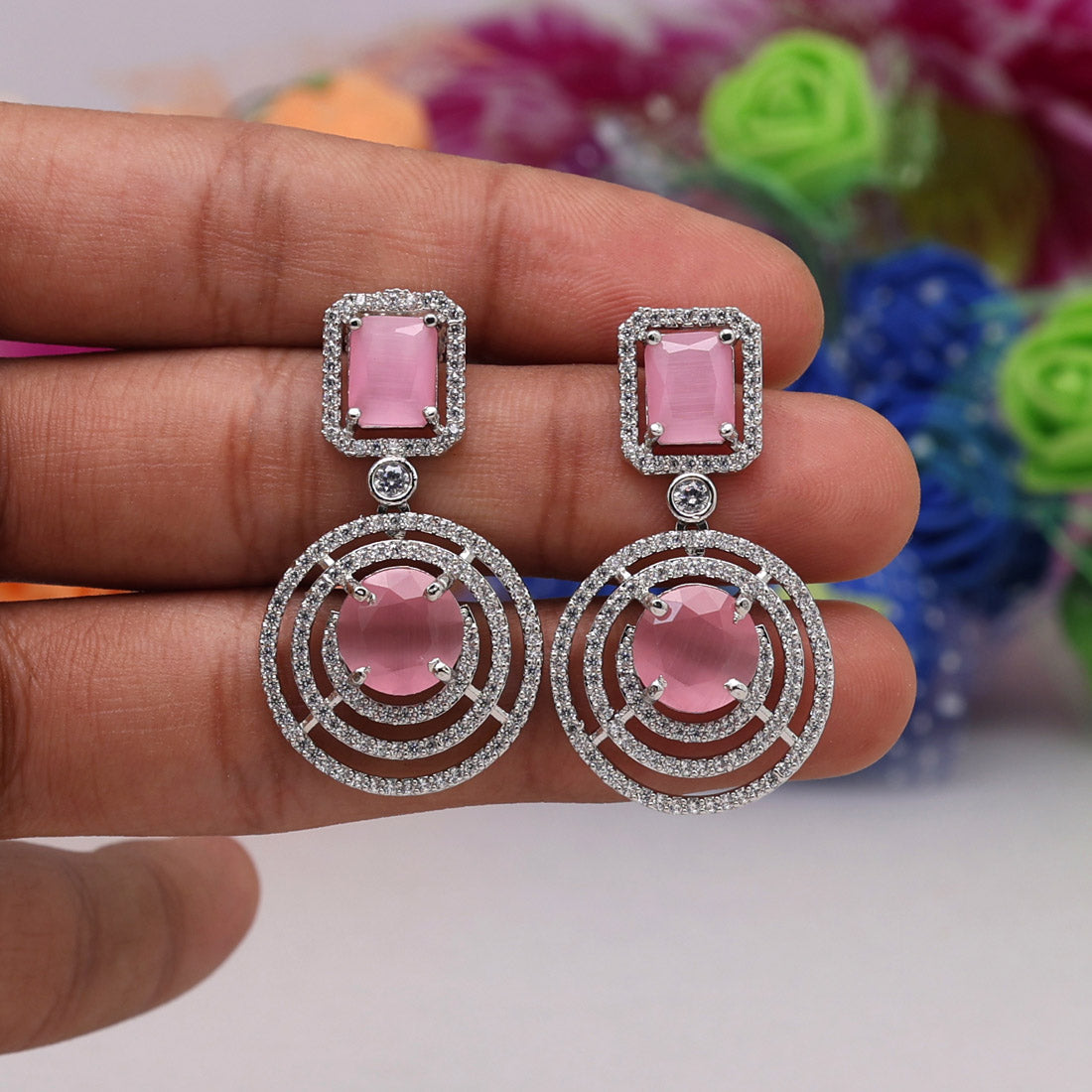 Pink Color American Diamond Earrings (ADE444PNK) jewellery GetGlit   