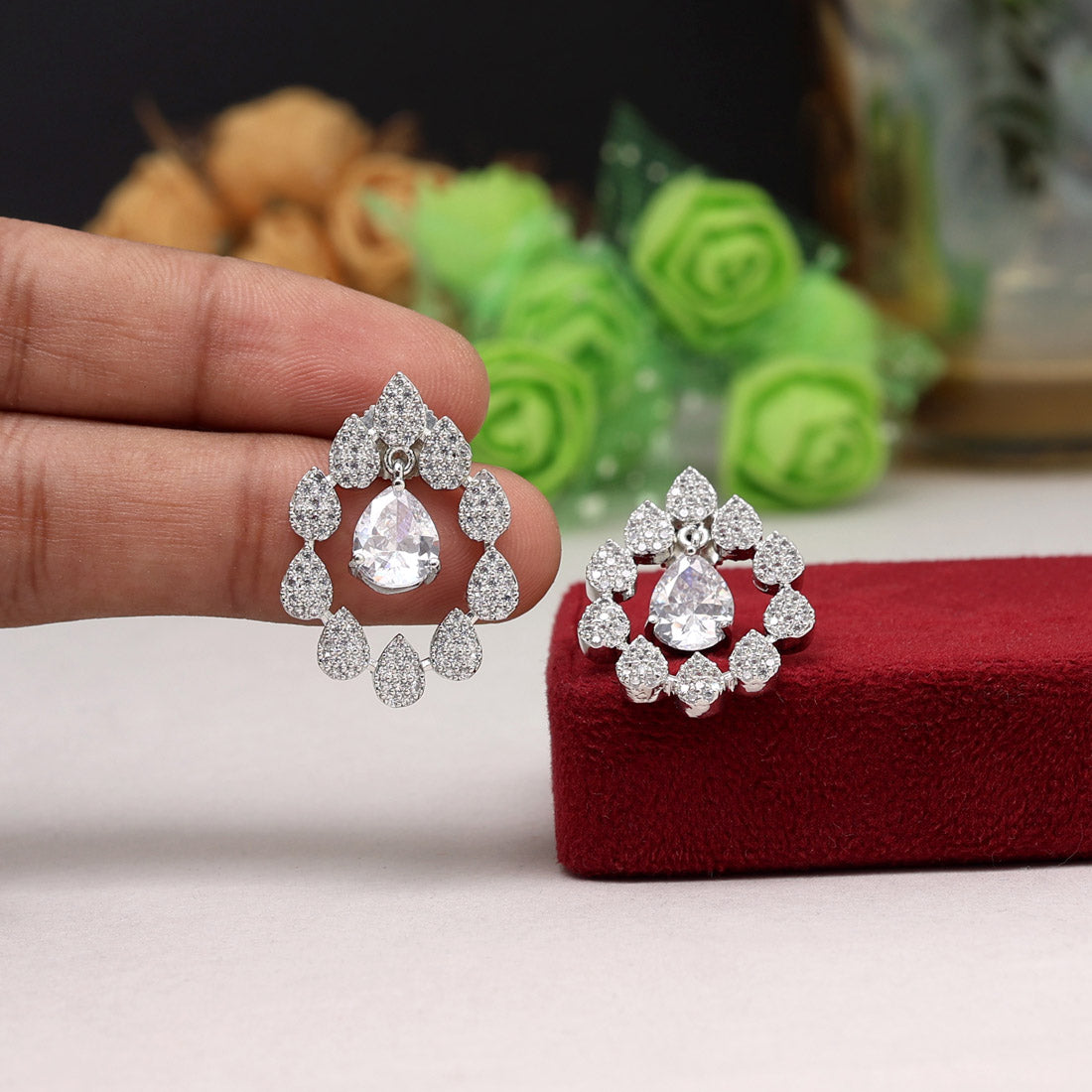 Silver Color American Diamond Earrings Jewelry GetGlit   