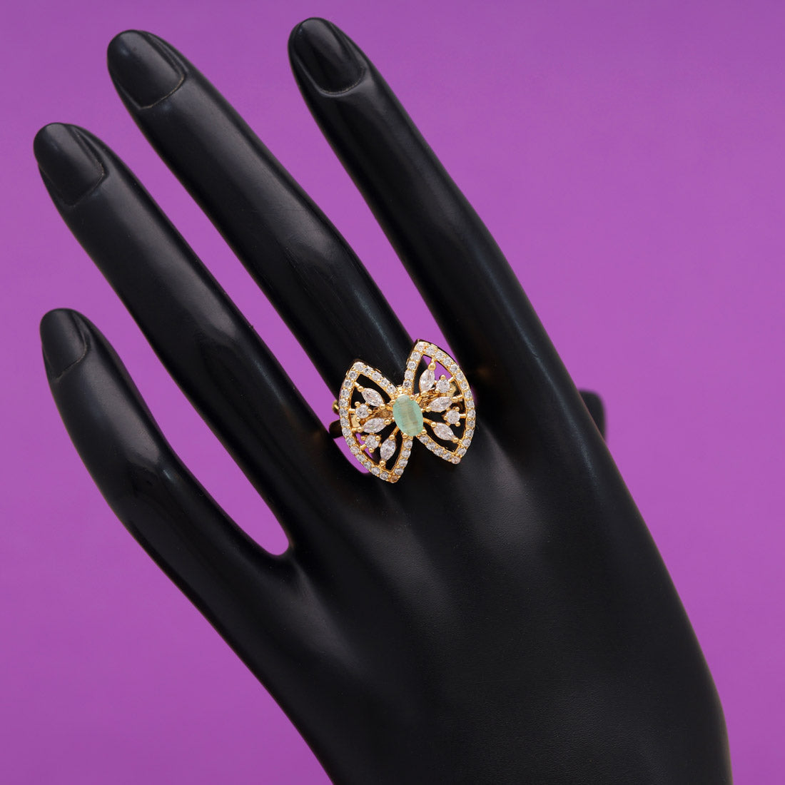 Pista Green Color American Diamond Finger Ring Jewelry GetGlit   