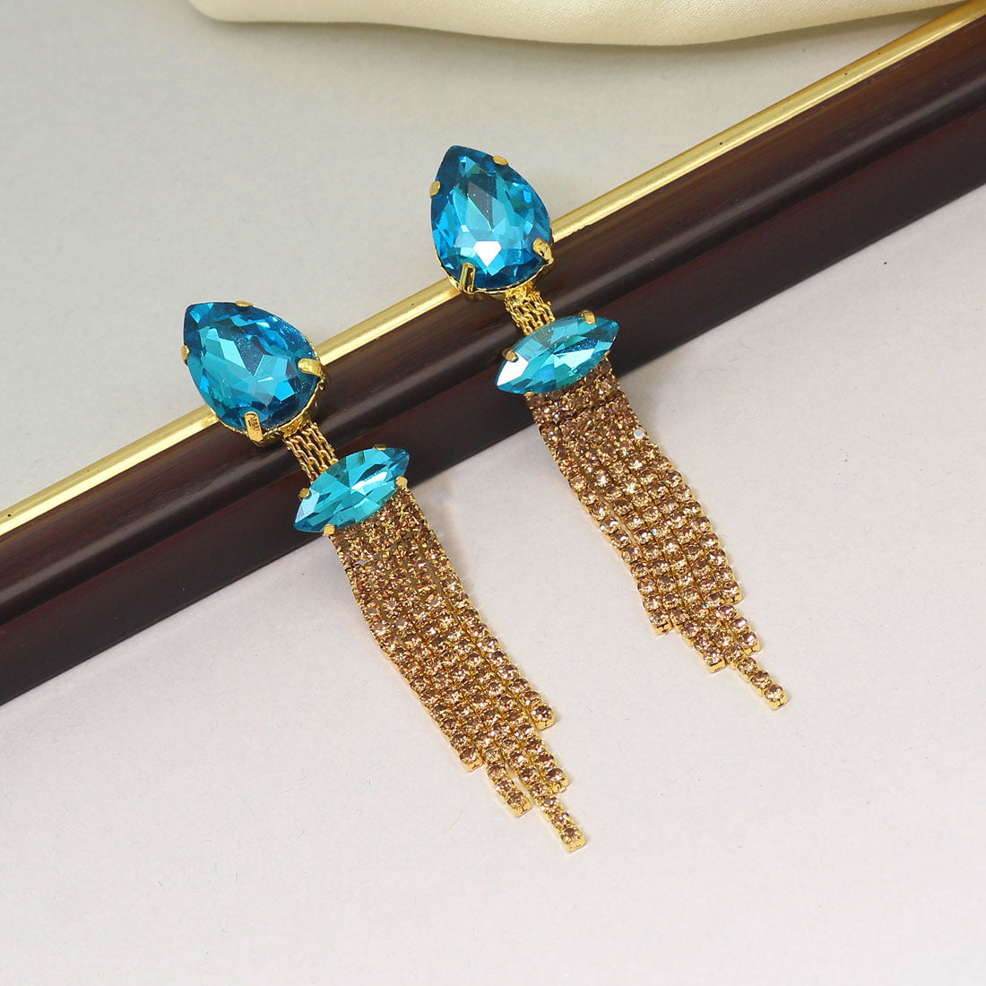 Firozi Color Antique Rivoli Stone Earrings (ANTE1642FRZ) Jewelry GetGlit   