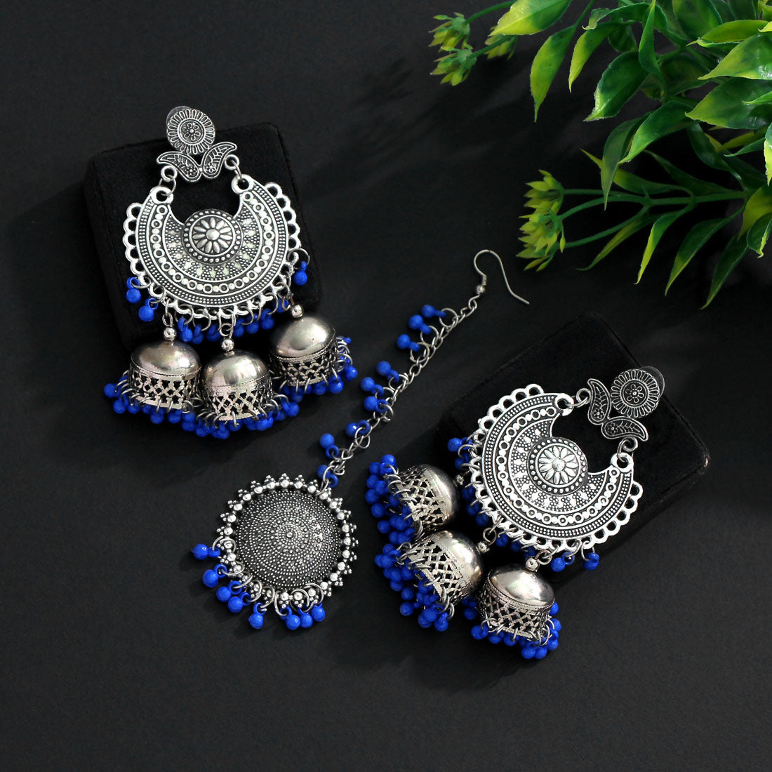 Gold Finished Earrings & Tikka Set by PTJ – Punjabi Traditional Jewellery