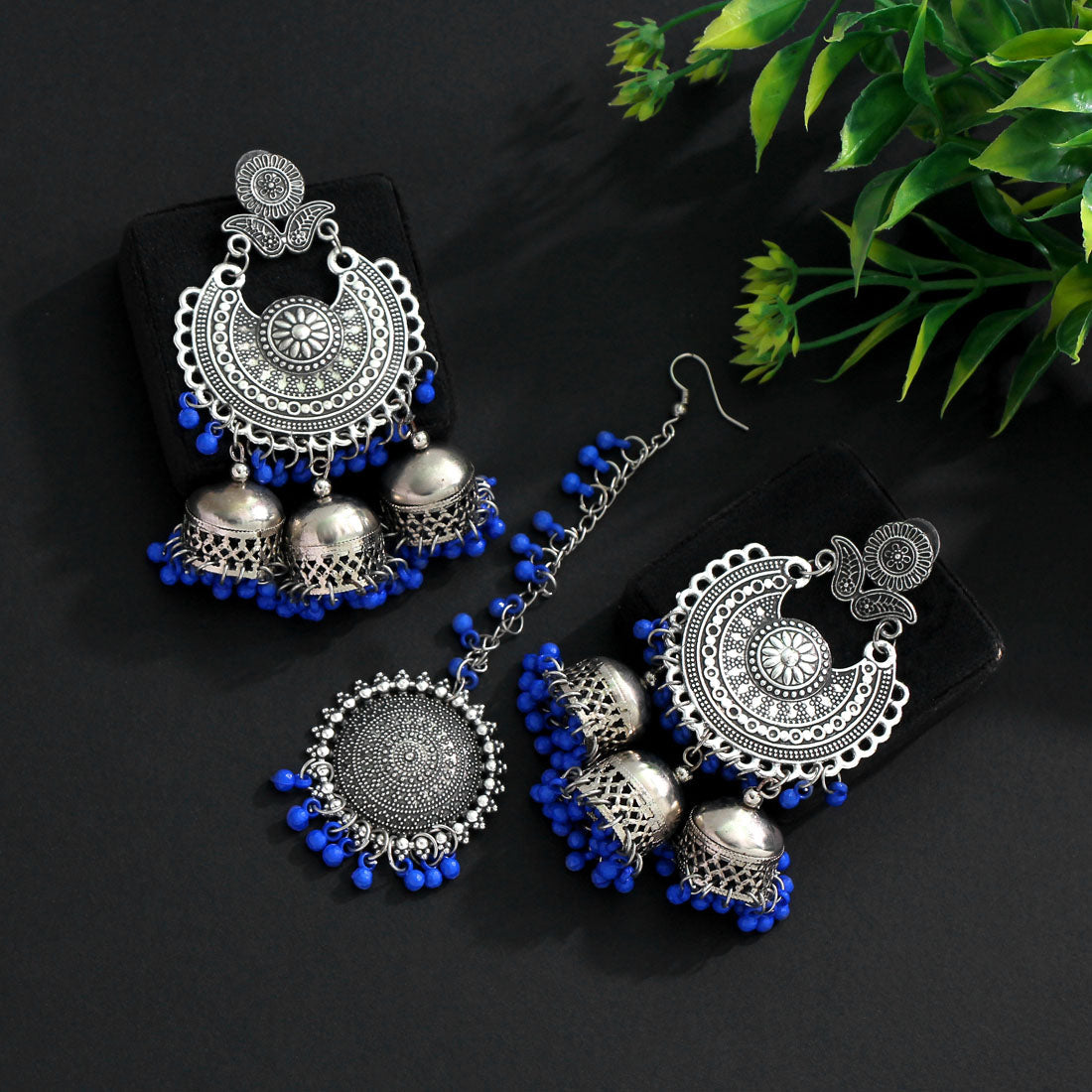 Blue Color Oxidised Earrings Tikka Set (GSMTE101BLU) Jewelry GetGlit   
