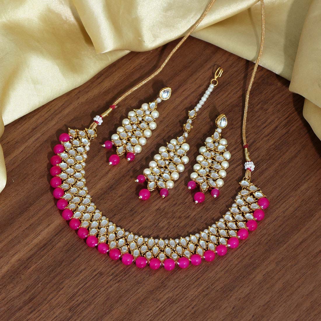 Rani Color Kundan Necklace Set (KN381RNI) Necklaces GetGlit   