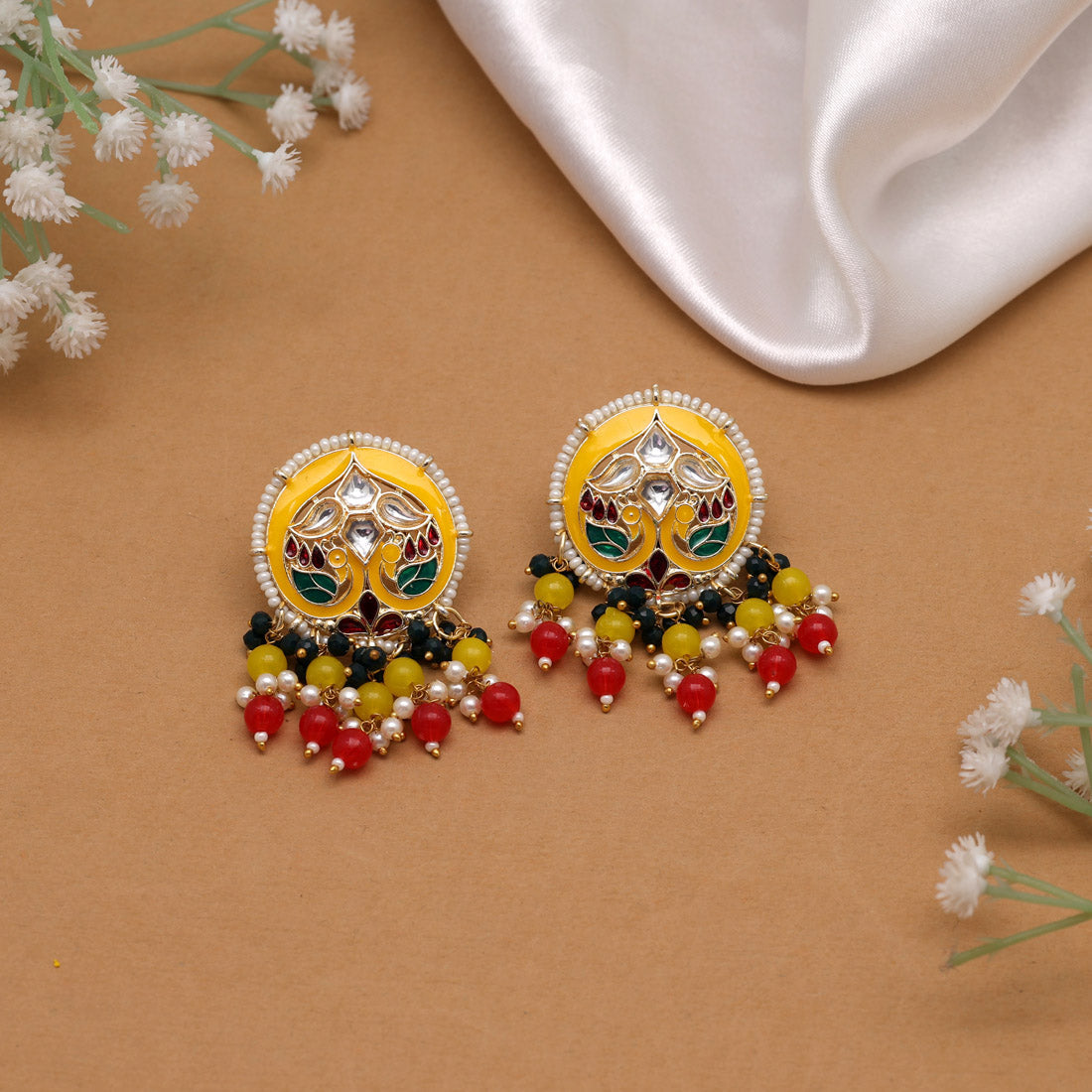 Yellow Color Meenakari Earrings Earrings GetGlit   