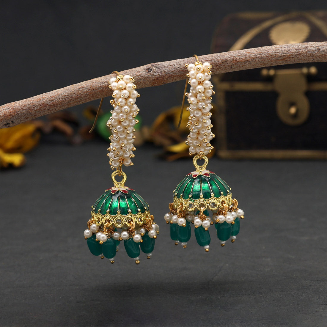 Green Color Meenakari Earrings Earrings GetGlit   