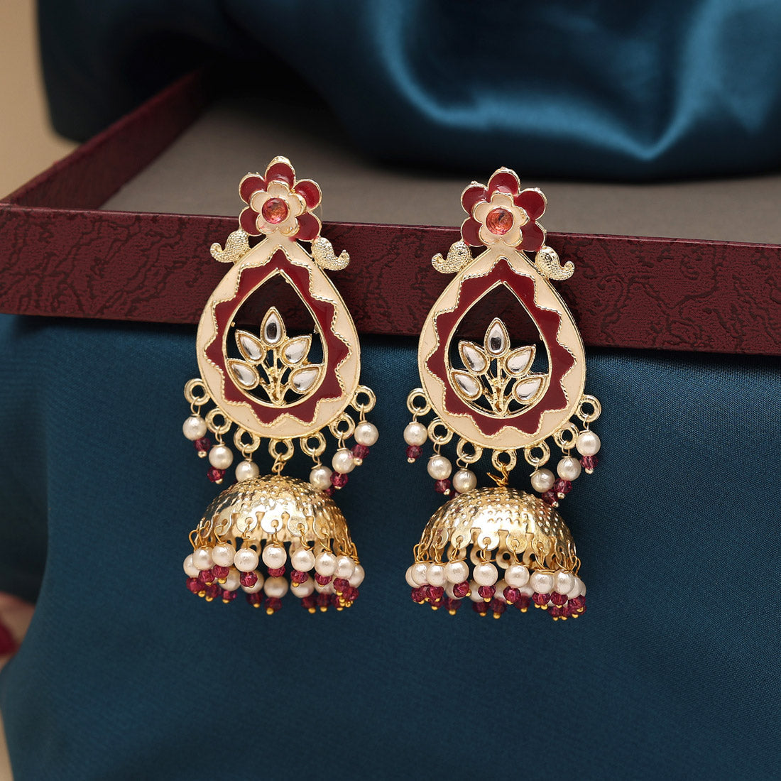 Rust Color Meenakari Earrings Earrings GetGlit   