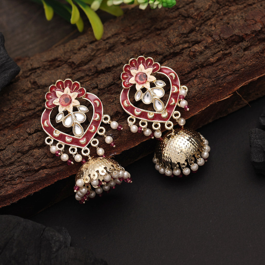 Rust Color Meenakari Earrings (MKE1948RST) Earrings GetGlit   