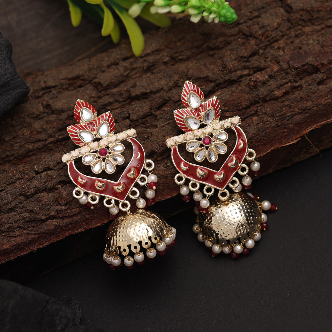 Rust Color Meenakari Earrings (MKE1949RST) Earrings GetGlit   