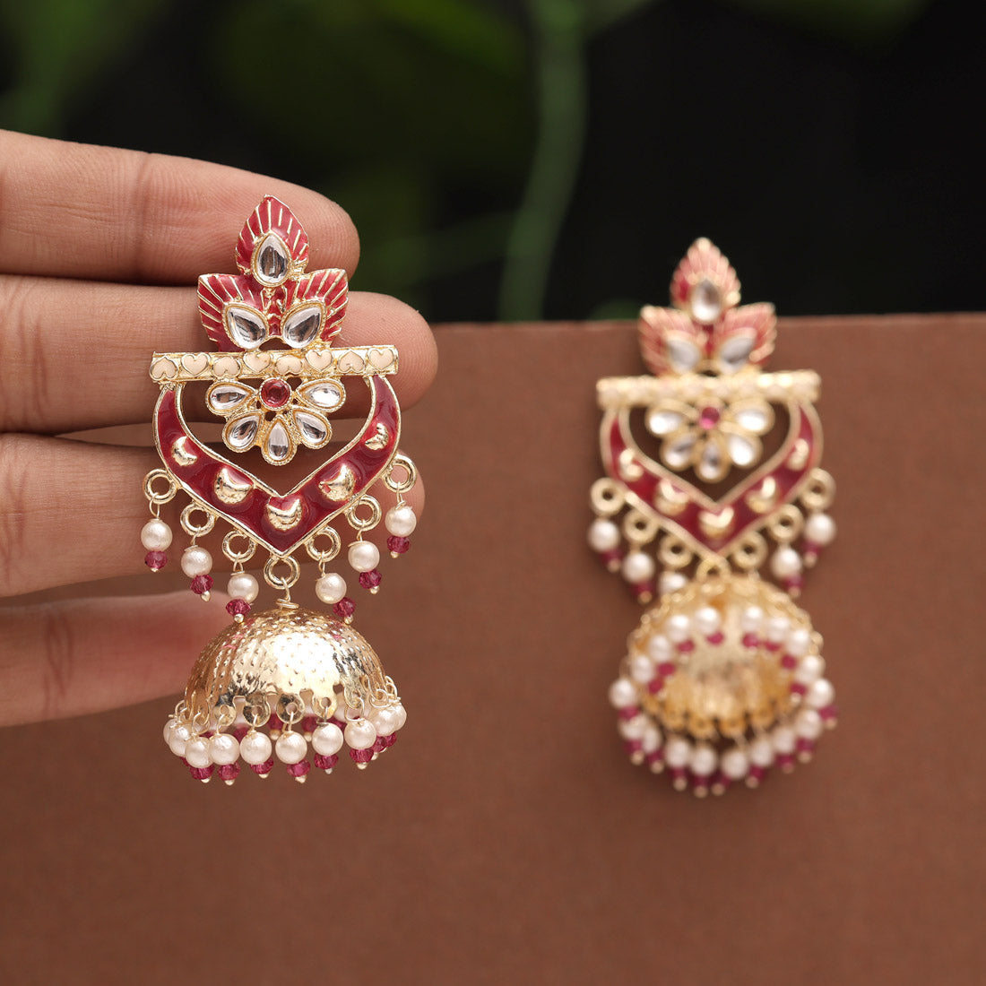 Handpainted Meenakari Work with Fabric Stone Stud Mogra Fitted Pearl Jhumka  Earring for Women and Girls. | K M HandiCrafts India
