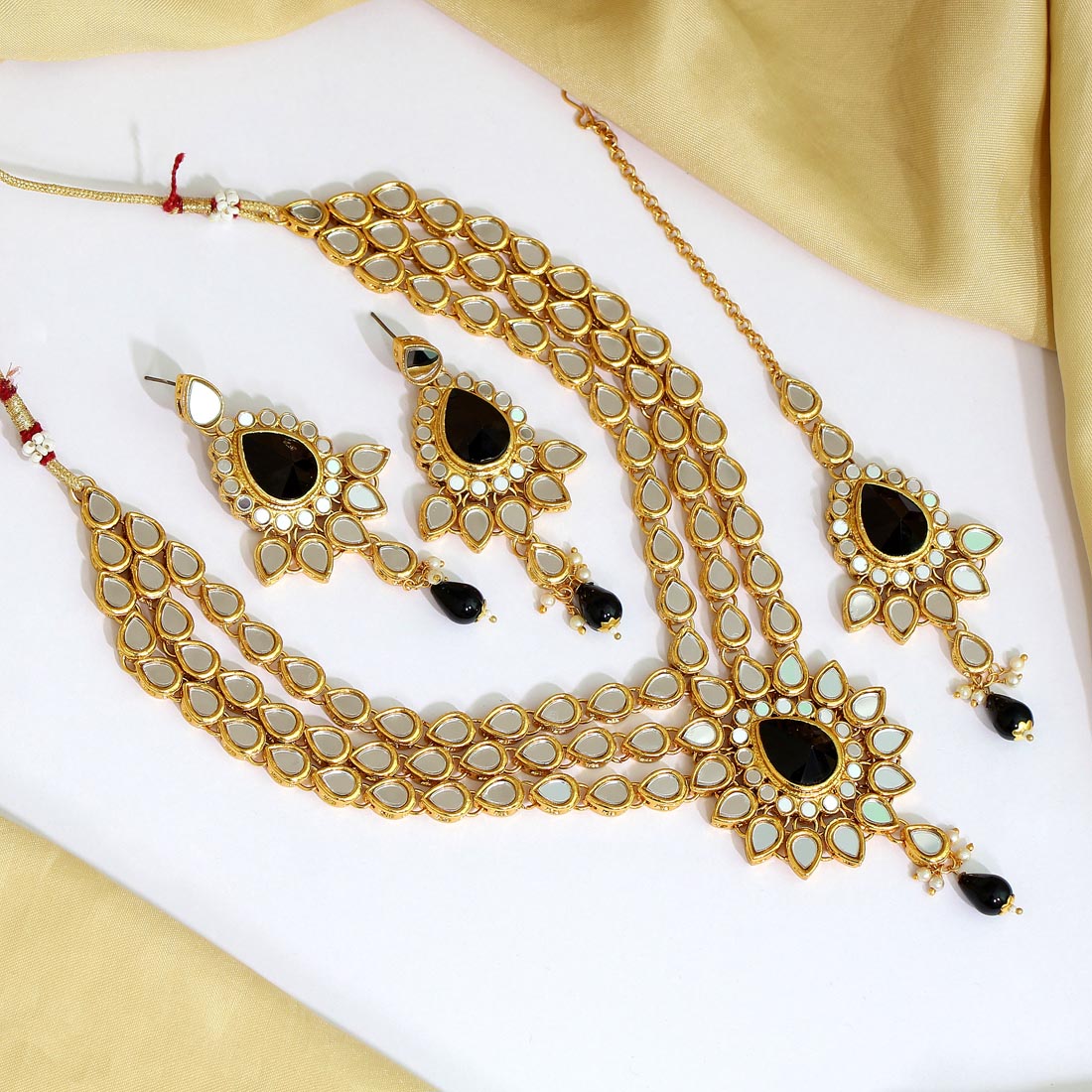 Black Color Kundan Mirror Necklaces Set (MRN112BLK) Jewelry GetGlit   