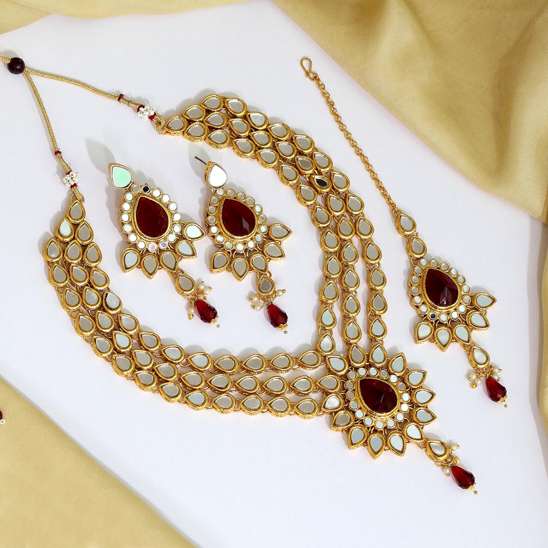 Maroon Color Kundan Mirror Necklaces Set (MRN112MRN) Jewelry GetGlit   