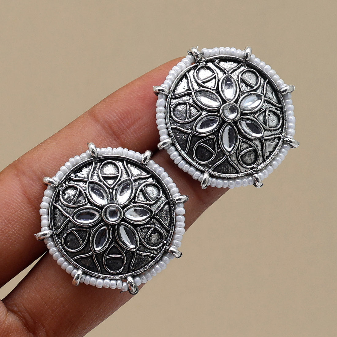 Silver Color Oxidised Stud Earrings (STUD188SLV) Jewelry GetGlit   